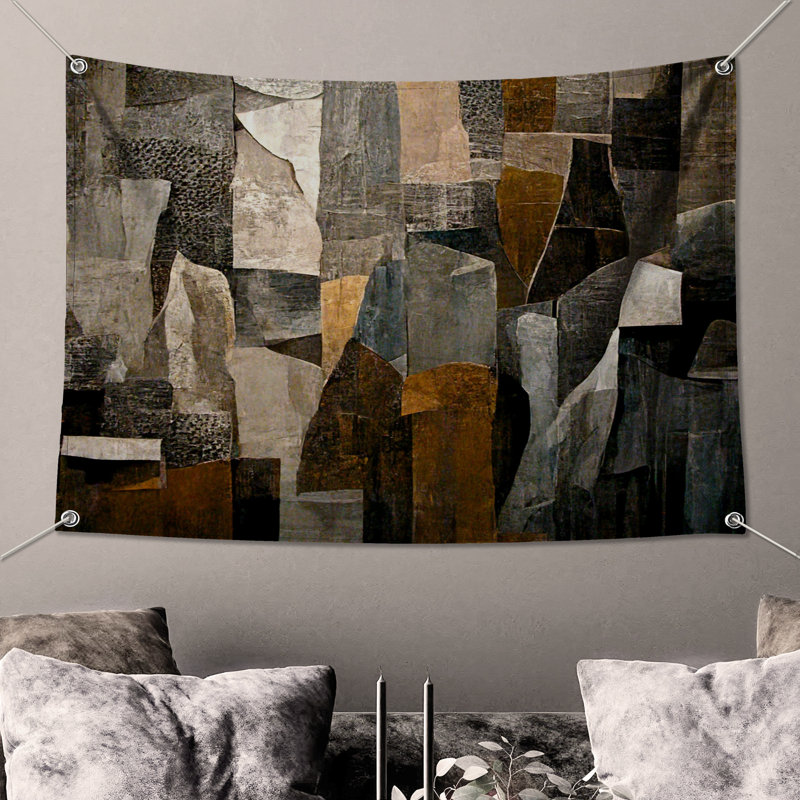 Tapisserie murale abstraite - art mural, H 68 po x l 80 po avec 4 œillets