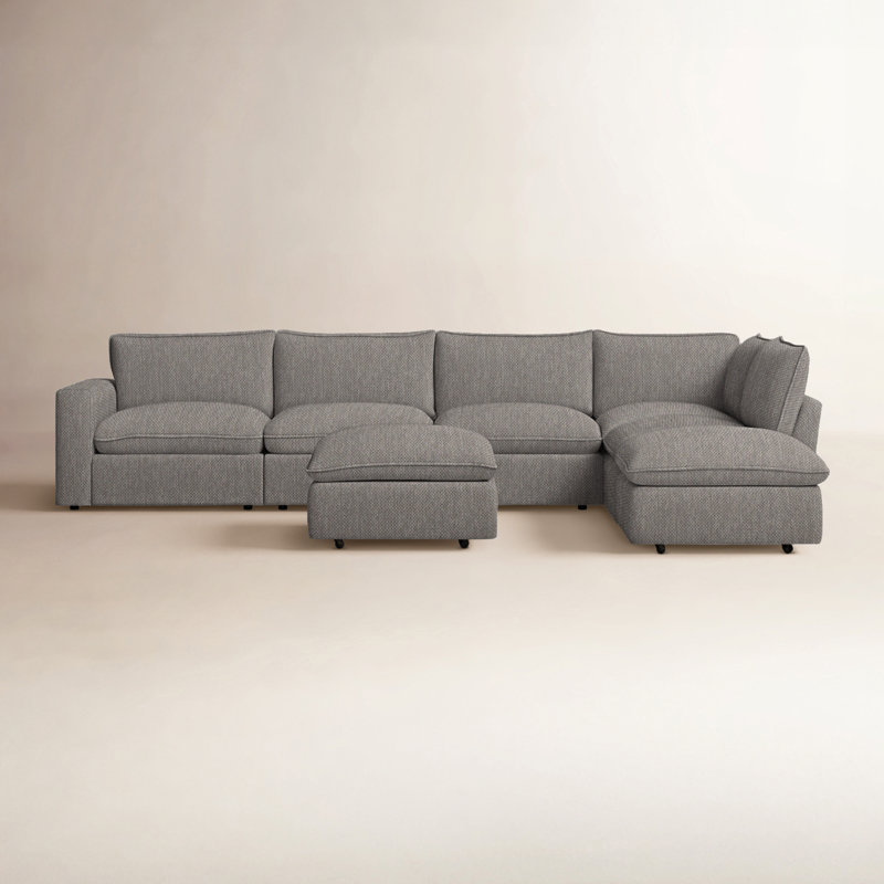 Canapé modulaire de coin avec repose-pieds Zisa, Peyton en sergé performance gris