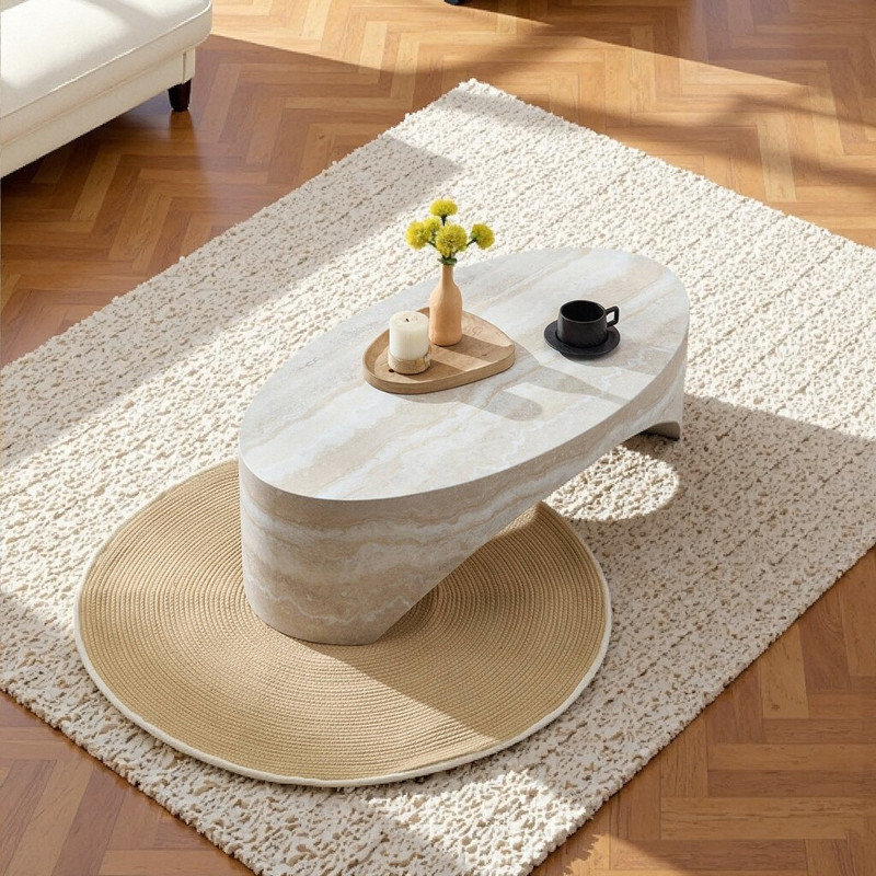 Table d'appoint ovale en marbre, Blanc