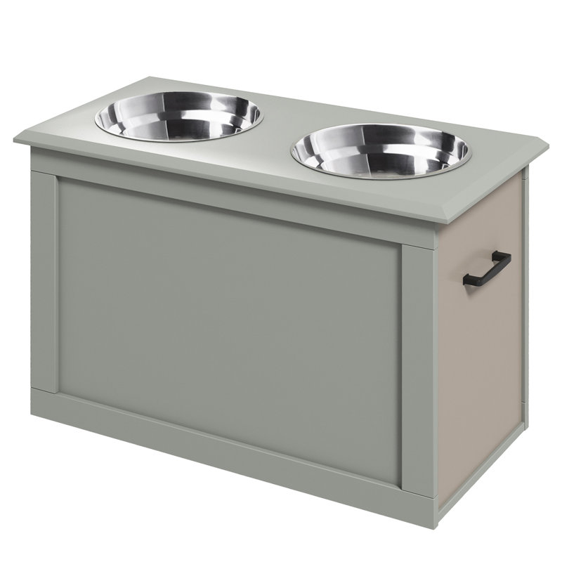 Large Dog Elevated Feeding Framework With 2 Stainless Steel Bowls, Grey - Improves Posture And Mobility, Easy To Transport, Has Storage Space For Pets Pet Structure Removable Minimizes Spine Strain,