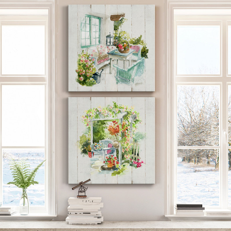 Shiplap Cottage Retreat - ensemble de 2 reproductions d'art sur toile tendue, H 10 po x l 10 po x P 1 po
