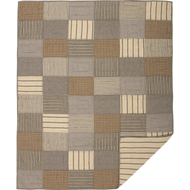 Sawyer Mill Quilted Throw Blanket, Charcoal Gray/Khaki/Dark Cream