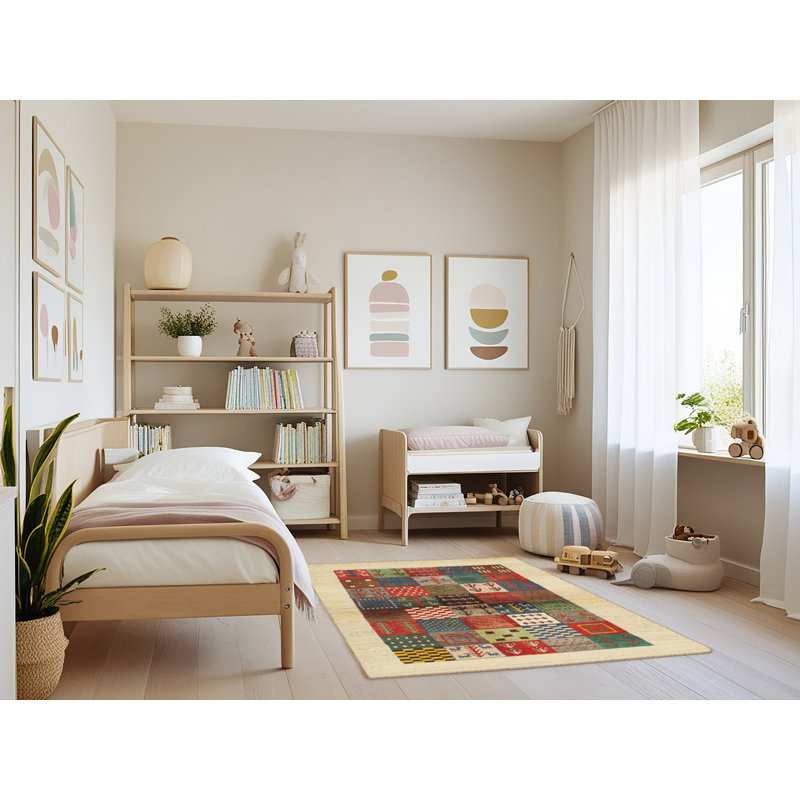 Tapis rouge/vert/brun zone contemporaine, Rectangle 4 pi x 6 pi