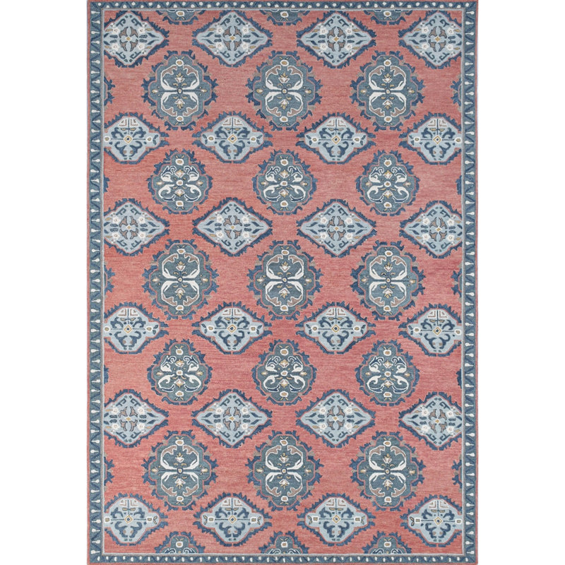 Vintage Glory Hand Hooked Wool Rug in Blue/Faded Red/Cream, Rectangle 9' x 13'