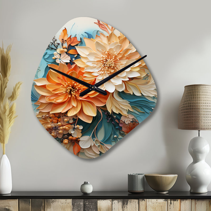 Horloge murale orange, bleu sarcelle, tourbillon botanique et tourbillon I - Botanicals, Petit