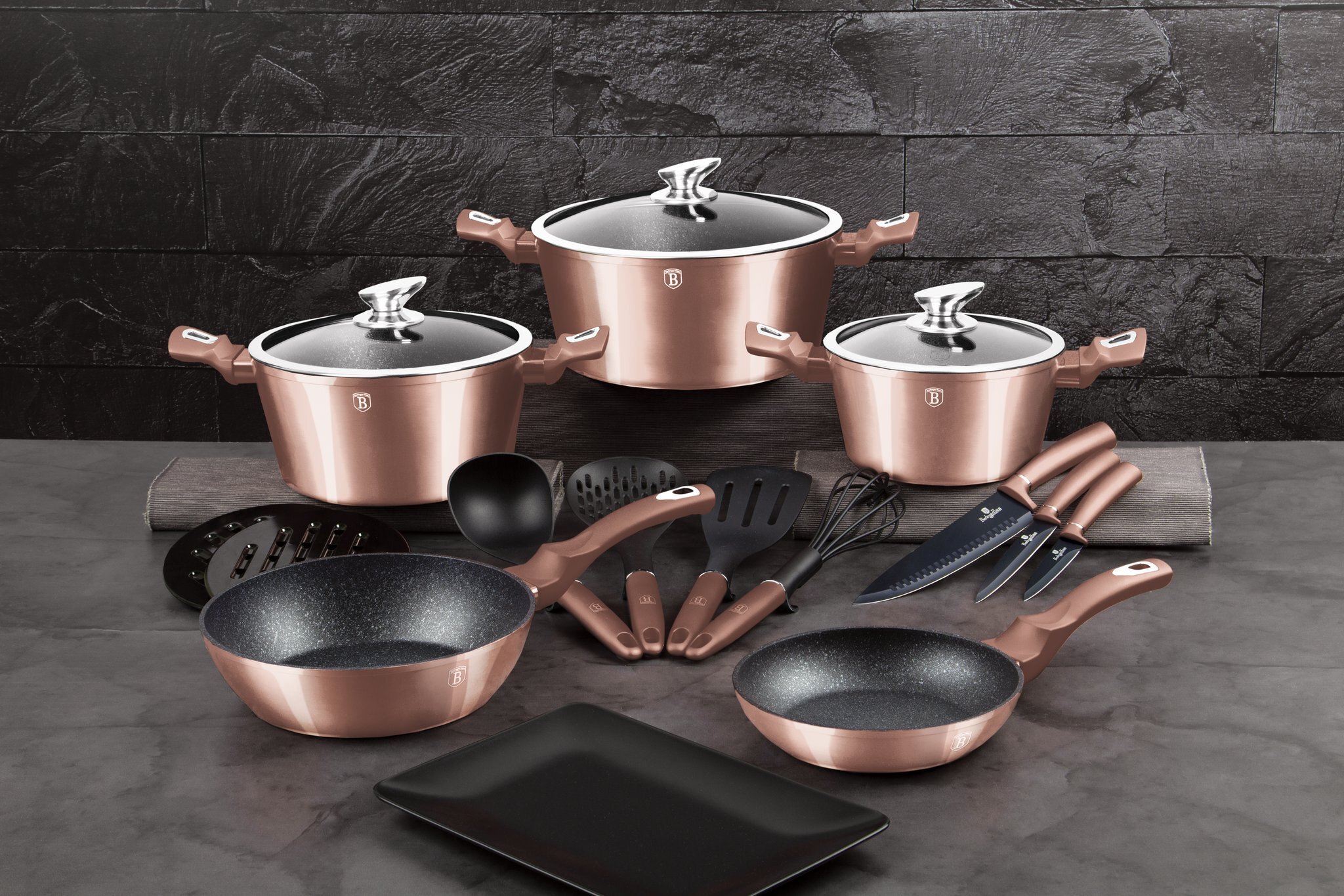 Home Basics Non-Stick Black Aluminum Cookware Set with Bakelite Handles, FOOD PREP