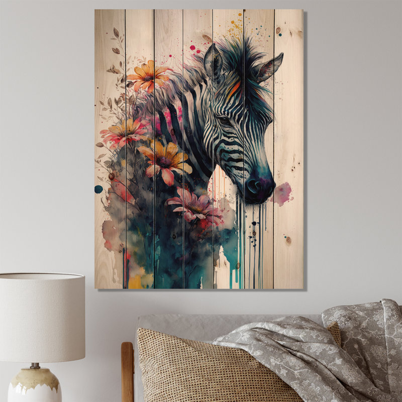 Art floral mignon Alia - imprimé animaux sur bois, H 40 po x l 30 po x P 1,5 po