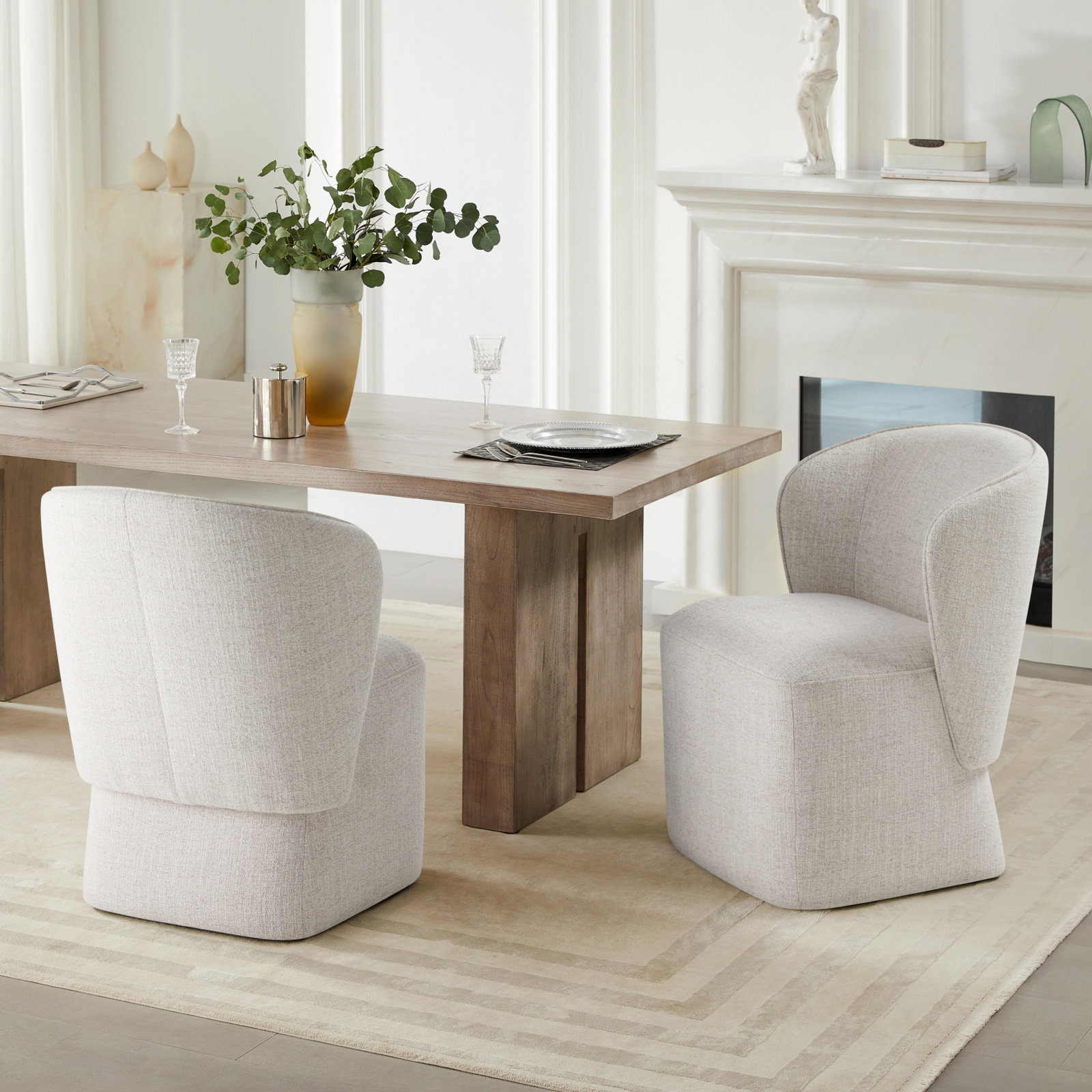 Niha Swivel Dining Chair, Nathan Wheat Tweed