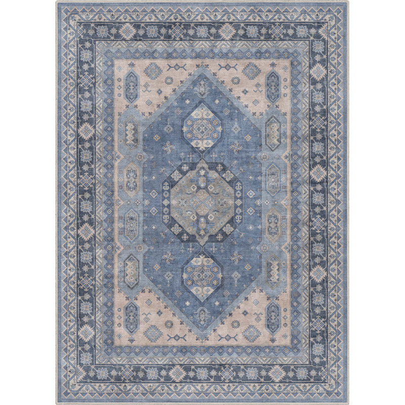  Apollo Nicosia Vintage Tribal Medallion Blue Flat-Weave Rug, Rectangle 5'3" x 7'3"
