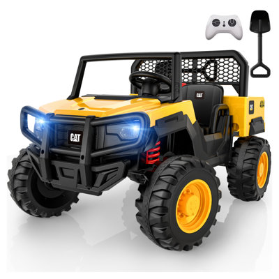 DEARAUTO Licensed Caterpillar 24V 2 Seater Ride On Dump Truck for Kids with Dump Bed and Shovel, Parent Remote Control, 4×100W Motors, Up to 5MPH, Rear Shock Absorbers, Bluetooth, LED Lights, Music, Toy for Boys Girls Ages 3-8