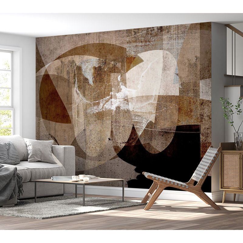 Murale abstraite pelez et collez - Composition géométrique brune, L 41 po x l 57 po