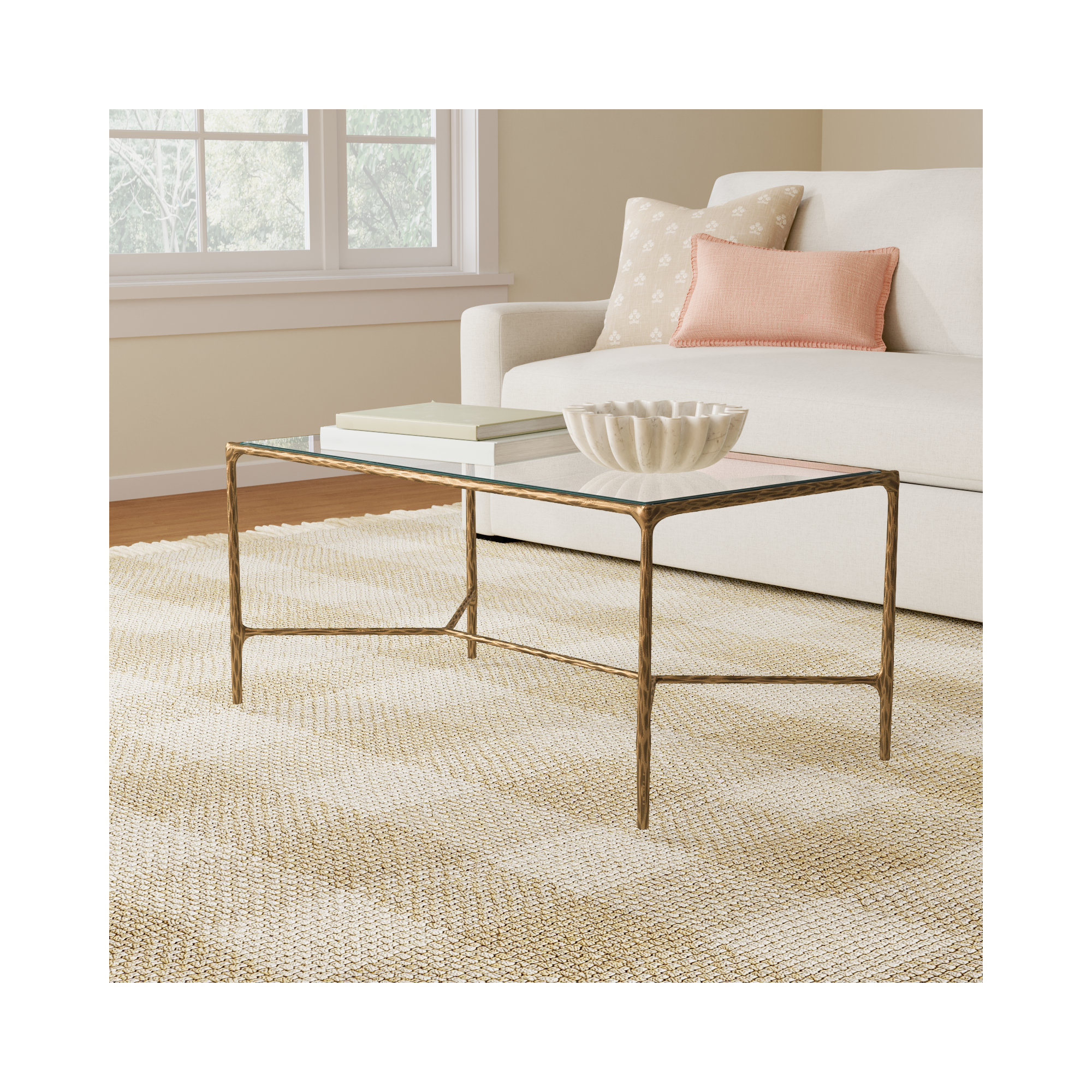 Evelynn Coffee Table, Brass, Clear