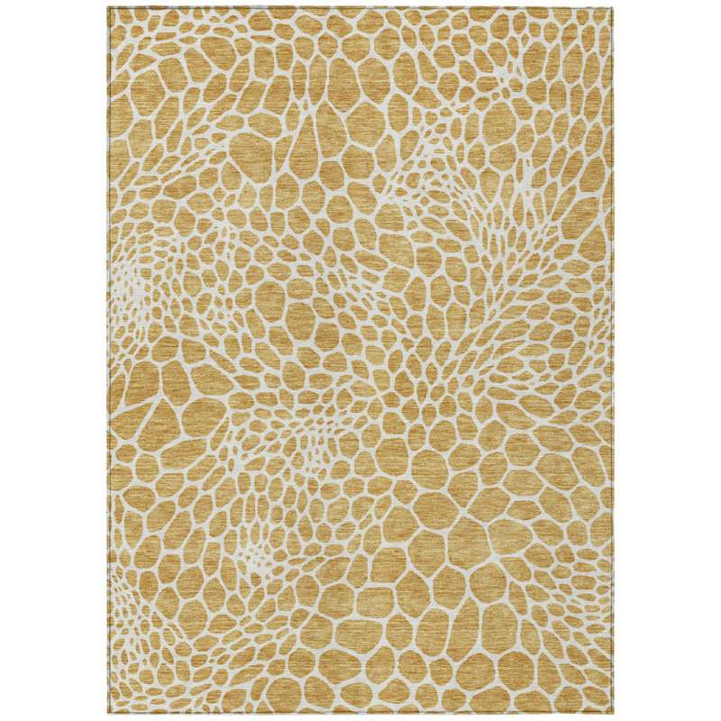 Tapis extérieur lavable à motif géométrique doré et ivoire 3 pi x 5 pi