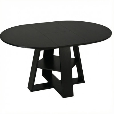 43.3In-59In Extendable Round Dining Table For 4-8,Modern Kitchen Oval Dining Table With Removable Leaves Space Saving,Wood Base With Storage Shelf For Kitchen Living Room (Black)