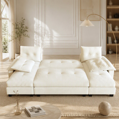 104.7 Inch U-Shaped Sleeper Sofa with Pull Out Bed, 2-in-1 Convertible Couch with Removable Armrests and USB Ports, Oversized Sectional for Living Room