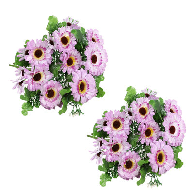 2 pièces bouquet de fleurs artificielles de gerbera, arrangement floral de faux chrysanthème avec feuilles vertes pour la maison, mariage, centre de table et décoration de vase