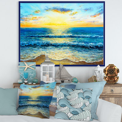 «Morning Light on the Ocean Waves I», peinture sur toile à cadre flottant