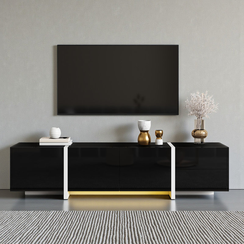 Modern High-gloss Tv Cabinet - Media Unit With Storage, 170cm W x 45cm Hx35cm D, Black/White