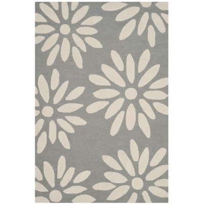 Tapis floral gris / ivoire en laine touffetée à la main Claro