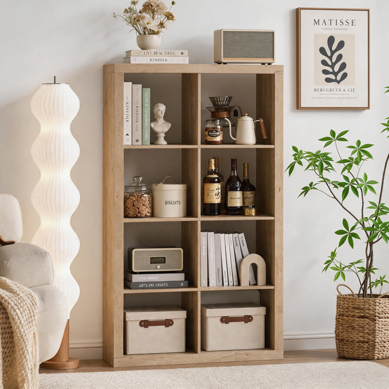 8‑Cube Open Bookshelf, 4‑Tier Freestanding Wooden Storage Organizer, Display Cube Shelf for Living Room Home Office