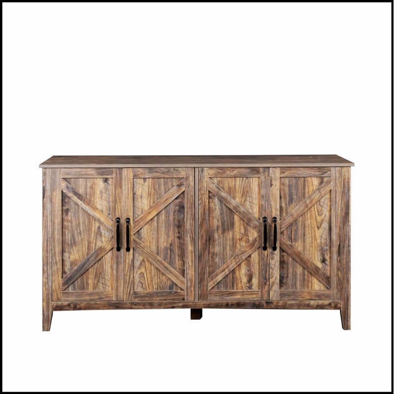 Cabinet with 4 Doors and 4 open shelgves,Freestanding Sideboard Storage Cabinet Entryway Floor