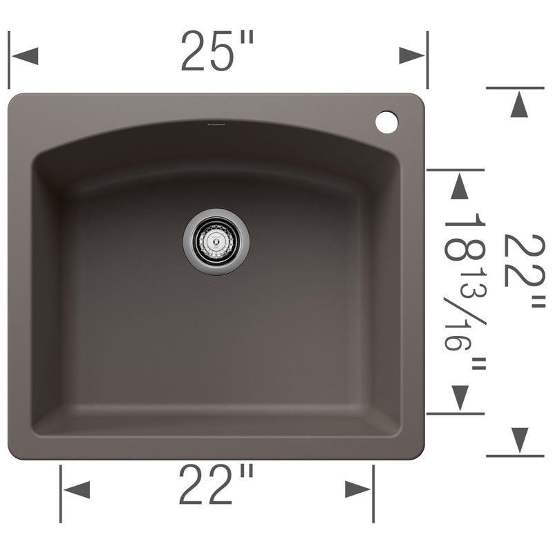 Diamond SILGRANIT 25" L X 22" W Drop-in/Undermount Kitchen Sink, 1 hole, Volcano Gray