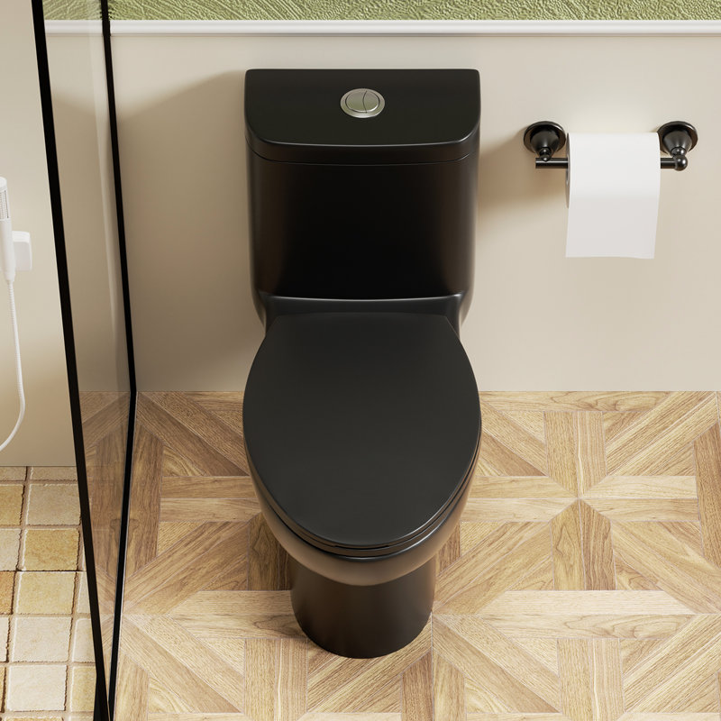 Modern One Toilet With 1.1/1.6 Tornado Flush, 17" Height, 12" Siphonic , Rimless Bowl And Soft-Close Matte Black Pp Seat Bowl, Easy Installation