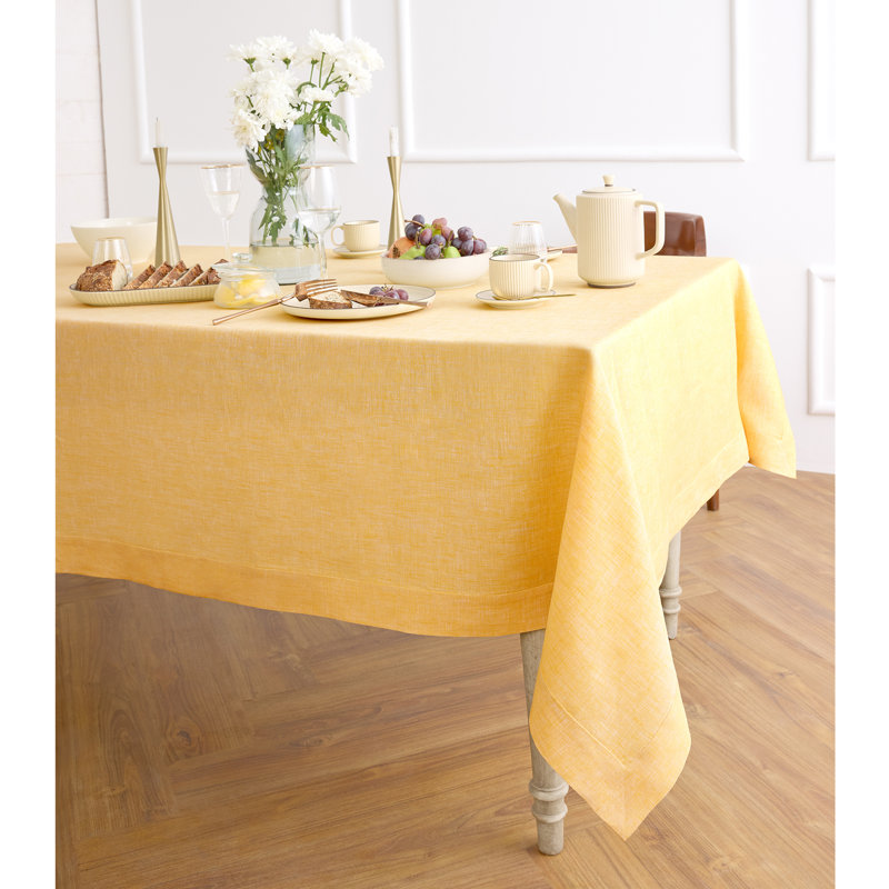 100% Pure Linen Tablecloth - Athena, 120" x 60", Chambray Mustard