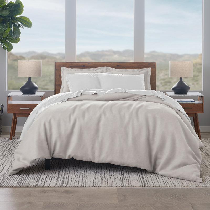 EJ Classic 100% Luxe Cotton Sateen Duvet Cover Set - Smooth & Breathable, Queen, Stone