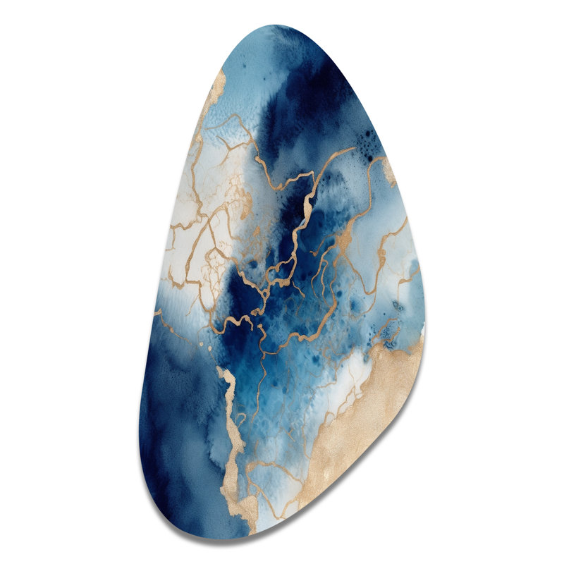 Sculpture murale en métal bleu et doré à motif de nuages de marbre, H 31 po x l 17 po x P 1 po