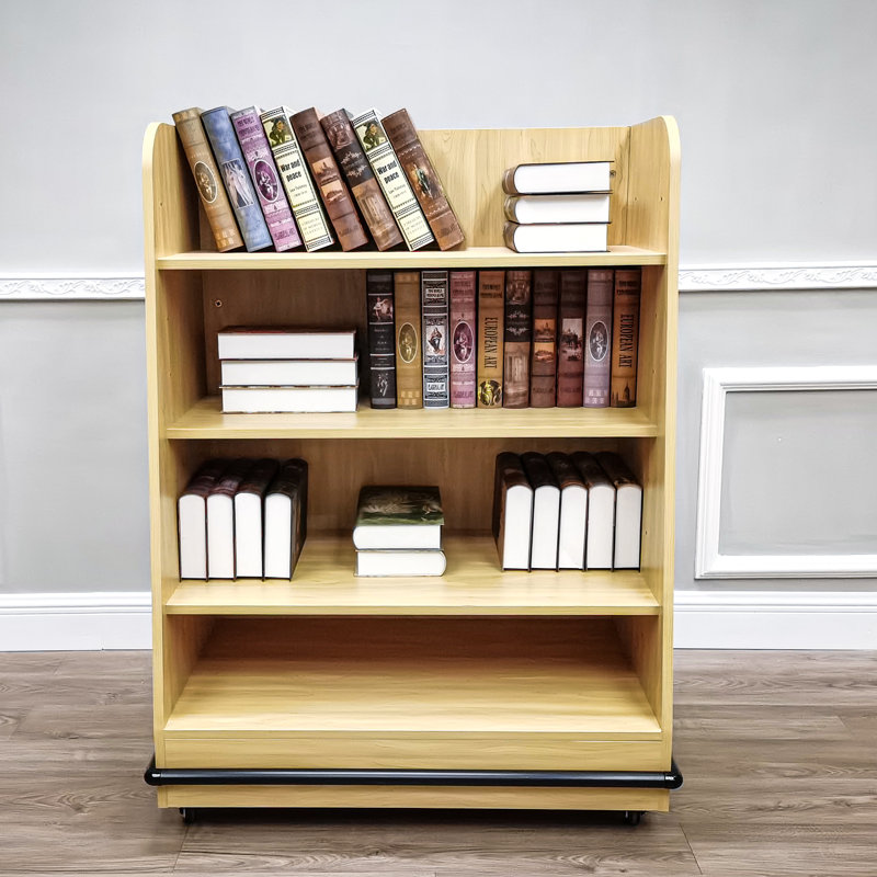 Fixturedisplays®Maple Wood Book Shelf, Mobile Bakery Wall Rack On Wheels, Retail Merchandise Fixture Display 30" Wide X 20" Deep X 50" Tall 101140