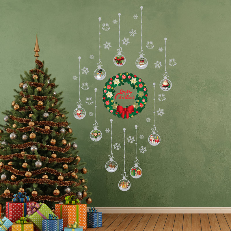 Décalcomanie murale ornements de noël guirlande, argent