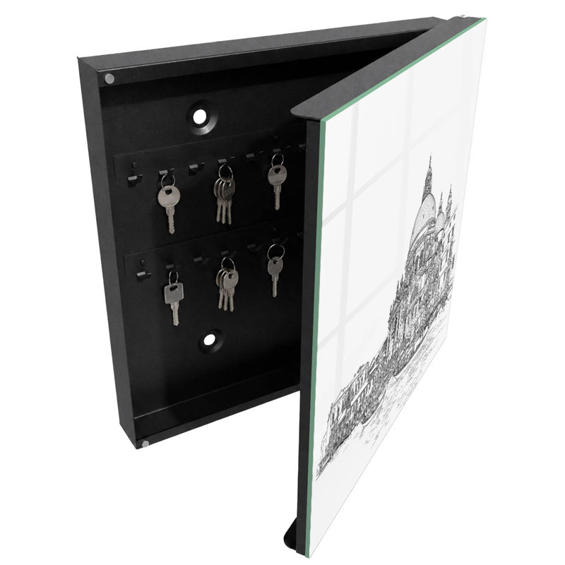 Key cabinet, Opens to the right, 30x30x5, White, details of Venetian architecture and gondolas, 
