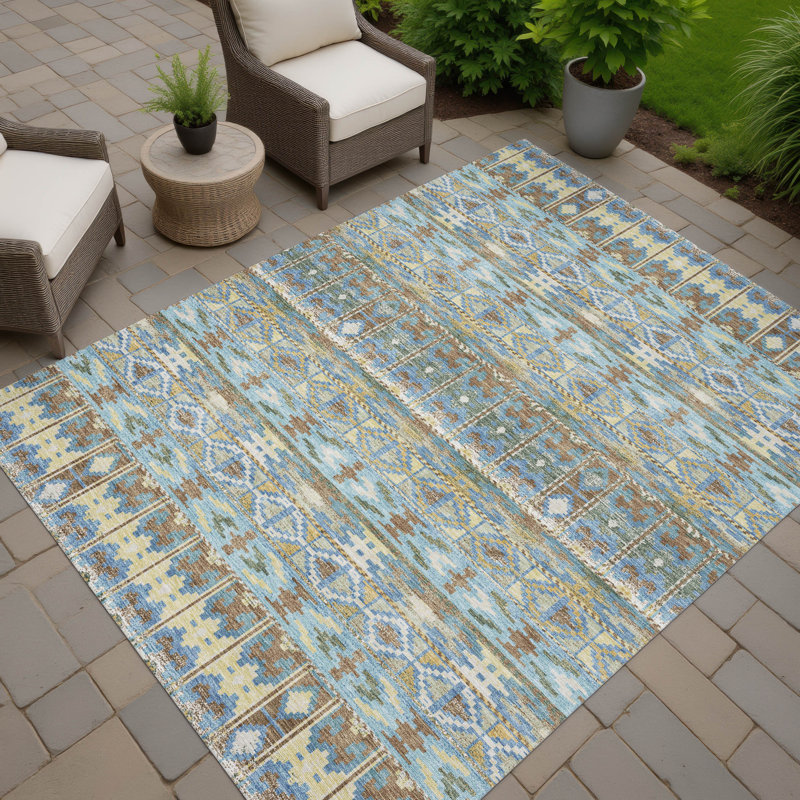 Machine Washable Indoor/Outdoor Chantille ACN2635 Lodge Rug, Teal, 10' x 14'