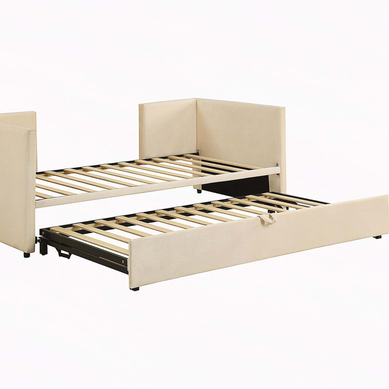 Lit de jour simple tapissier avec couchette escamotable, beige, Beige
