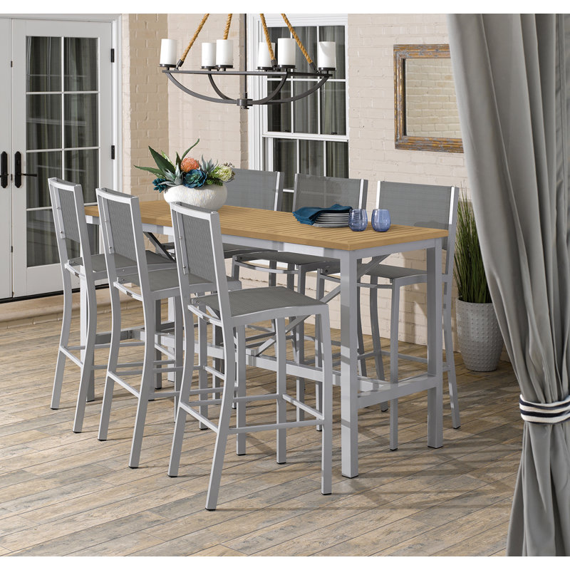 Travira 7 Piece Bar Height Dining Set, Titanium Basketweave, Silver/Gray 