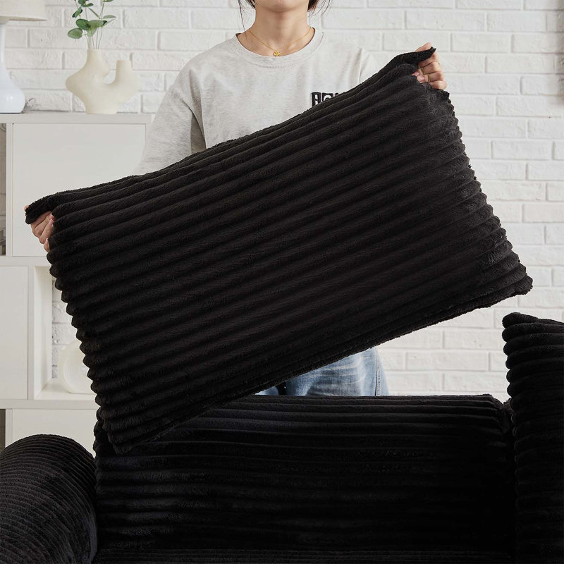 75.5 " Corduroy Sofa, Black Corduroy, Black