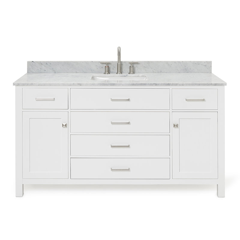 Meuble-lavabo simple 60 po avec plateau en marbre de Carrare Aberdeenshire, Blanc
