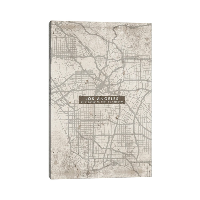 Los Angeles City Map Abstract 1 Piece Wrapped Canvas Wall Art, 101.6cm H x 66.04cm W x 1.9cm D
