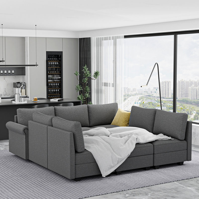 Canapé 7 places en forme de U avec 2 chaises longues, canapé convertible en forme de U