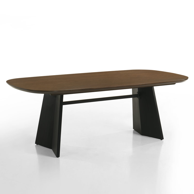 7-Piece Dining Table Set, Seats 6, 82.7" Oak Table with Black X-Shape Metal Legs & 6 Grey Curved-Back Chairs