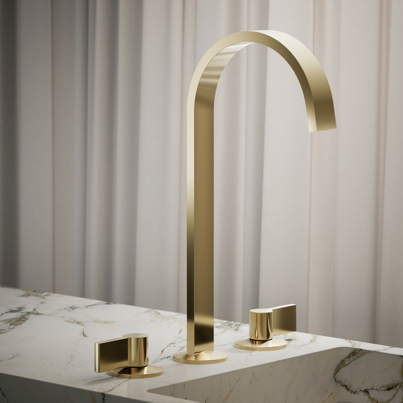 Components Bathroom Sink Spout With Ribbon Design, Gold