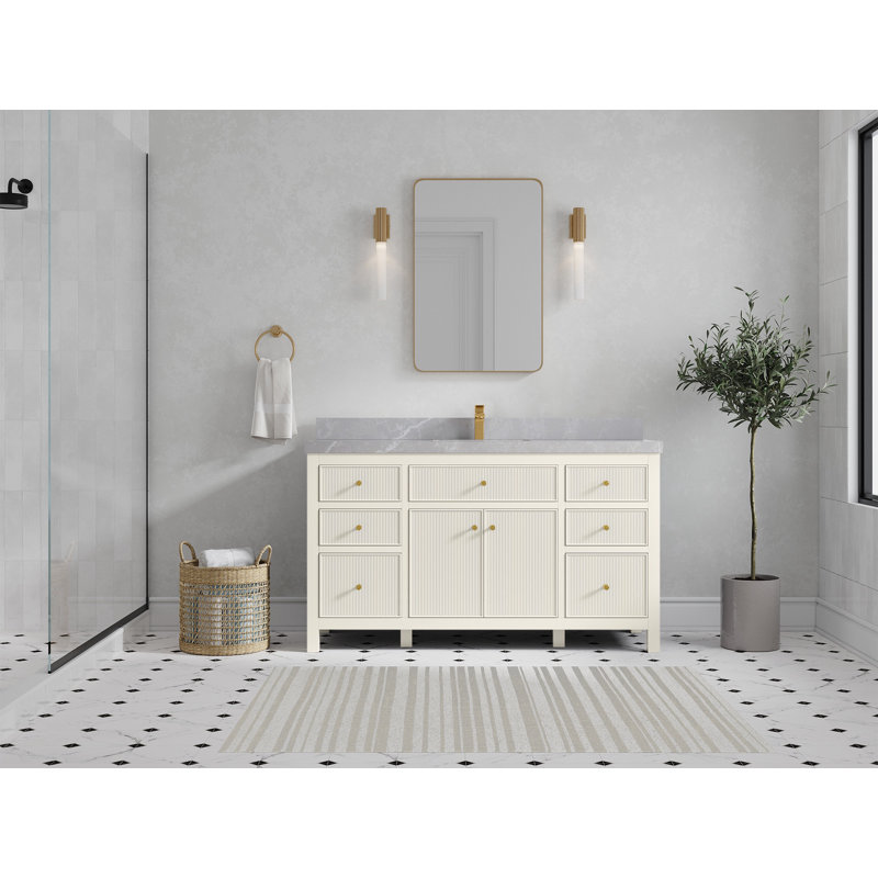Sonoma 60" Alabaster Bathroom Vanity with Pearl Gray Top