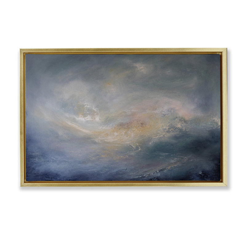  Toile abstraite en cascade de nuages par Lydia Orange, H 21 po x l 31 po, Cadre flottant métallique doré