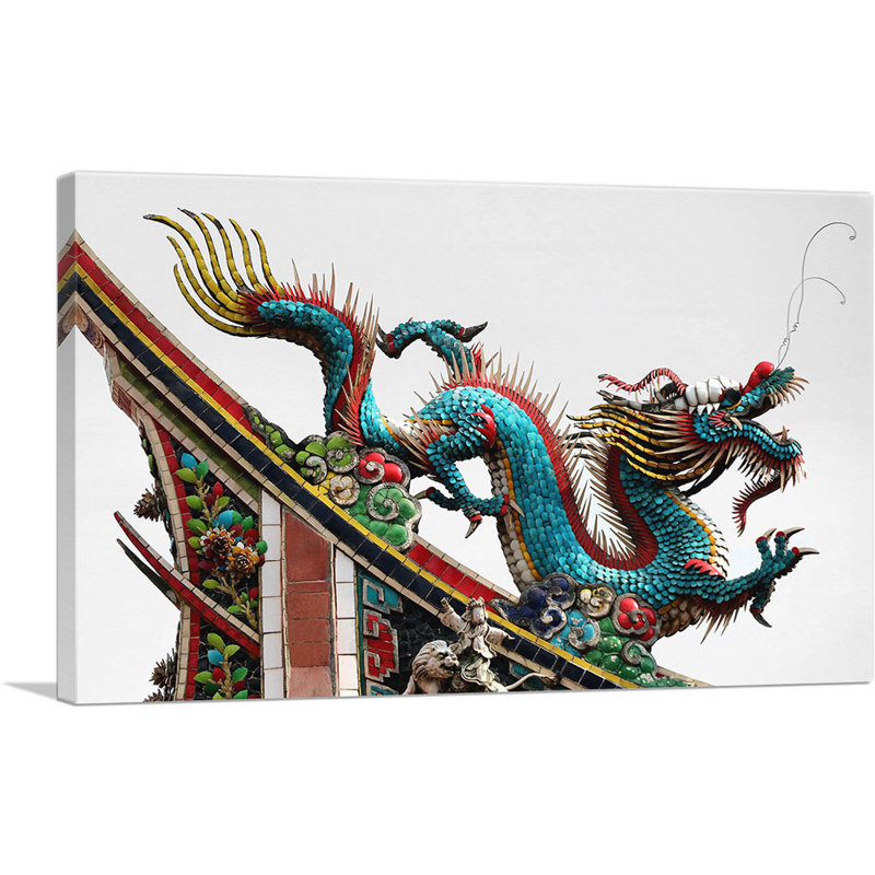 Asian Asian Festival Long Blue Dragon - Reproduction d'art graphique sur toile tendue, H 26 po x l 40 po x P 0,75 po