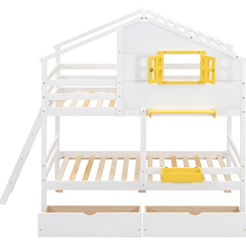 White Twin Over Bunk Bed With Shelf Concept - Solid Wood Structure For A Creative Bedroom Attribute An Attractive, White
