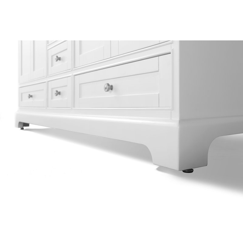 Audrey 60'' Double Bathroom Vanity with Top, White, Carrara White, Brushed Nickel