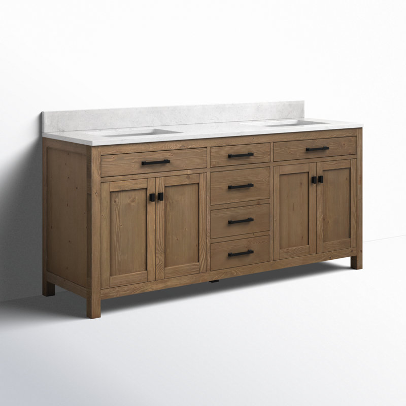 Ajiya 72" Double Bathroom Vanity Set, Cararra White, Textured Natural/Matte Black