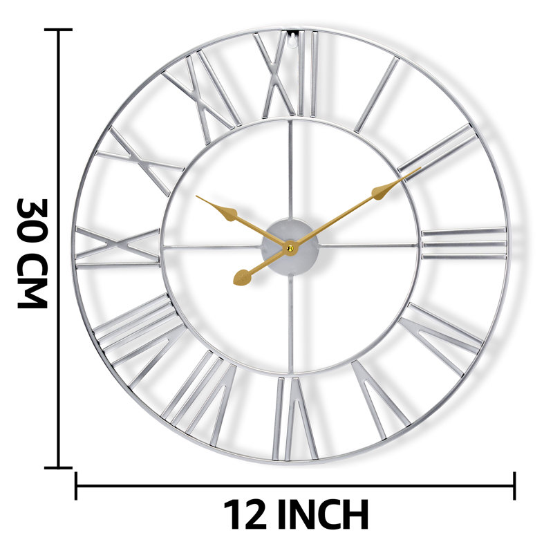 Horloge murale 12 po , Petit, Argent argent