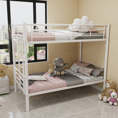 Lit superposé simple au-dessus d'un lit simple en métal pour enfants, filles, structure de lit en métal avec échelles et garde-corps, 2 lits convertibles, aucun sommier requis